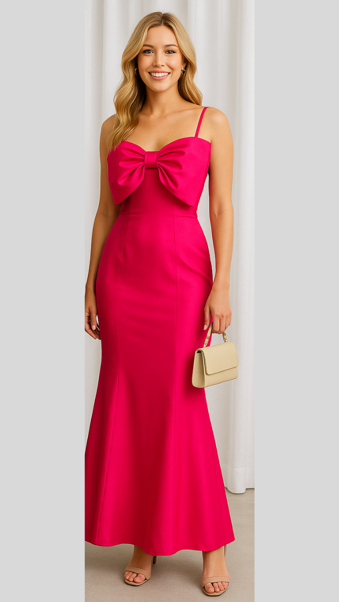 Big Bow Strap Sleeve Bodycon Dress FC1780