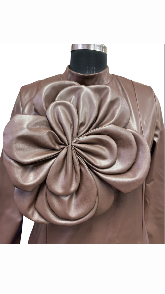 Big Flower Embedded Leather Dress FC1763