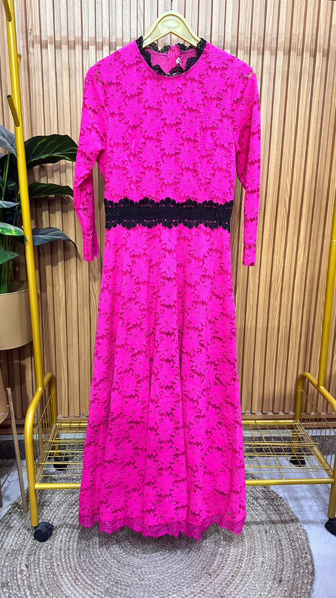Black Belt Designed Lace Dress FC1832
