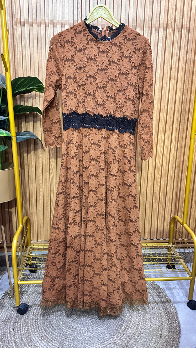 Black Belt Designed Lace Dress FC1832