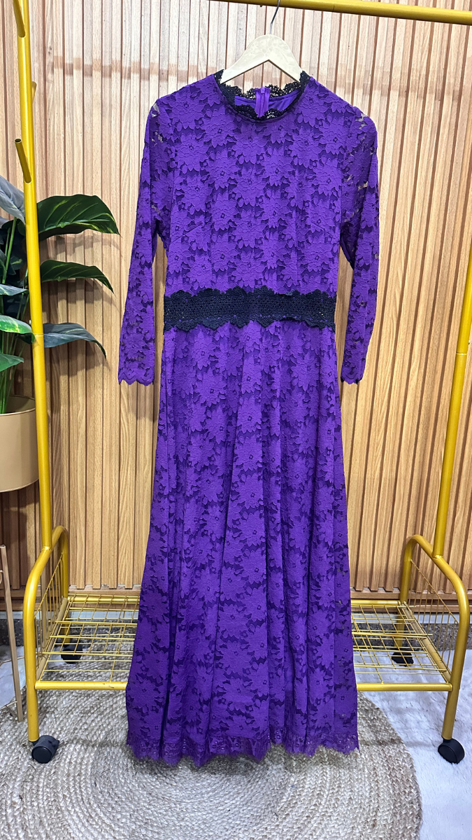 Black Belt Designed Lace Dress FC1832