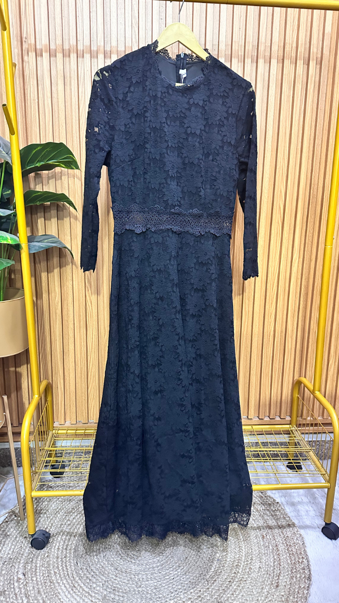 Black Belt Designed Lace Dress FC1832