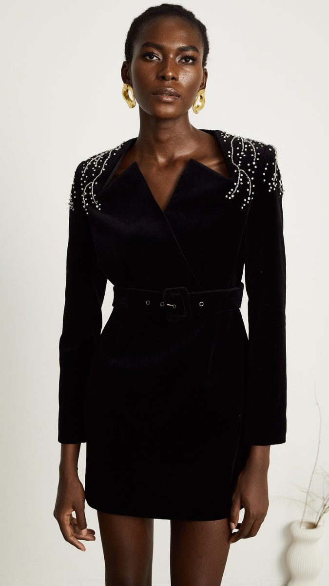 Black Designer Belted Dress FC1760
