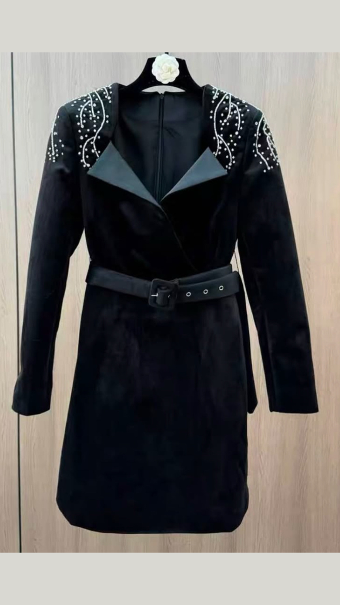 Black Designer Belted Dress FC1760