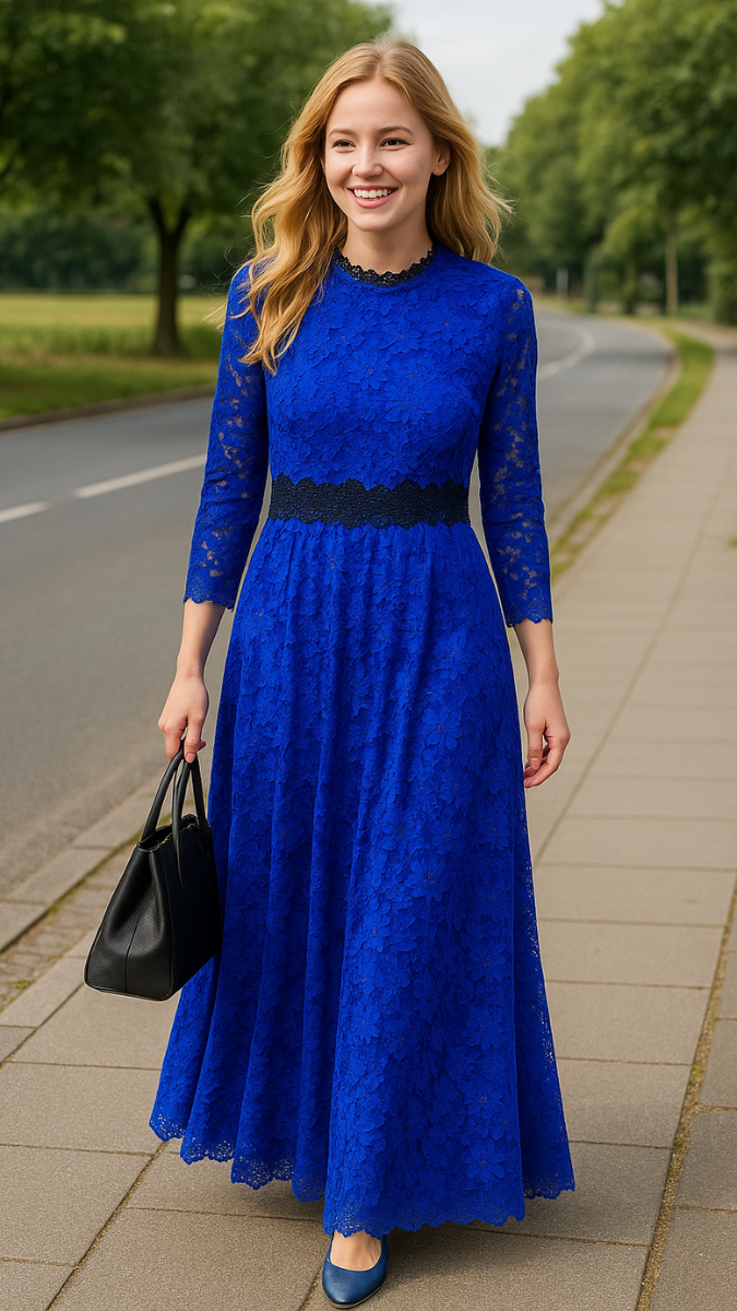 Black Belt Designed Lace Dress FC1832