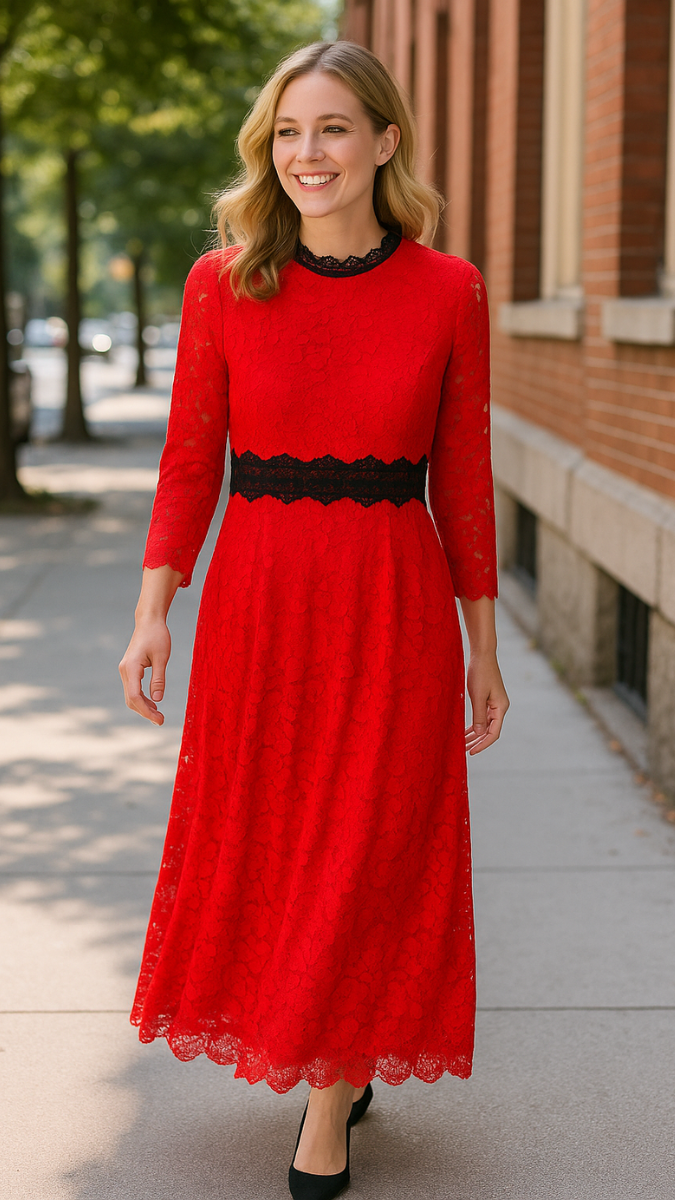 Black Belt Designed Lace Dress FC1832