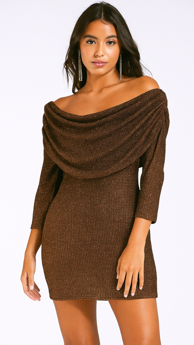 Boat Neck Mini Dress With Loose Neckline FC1955