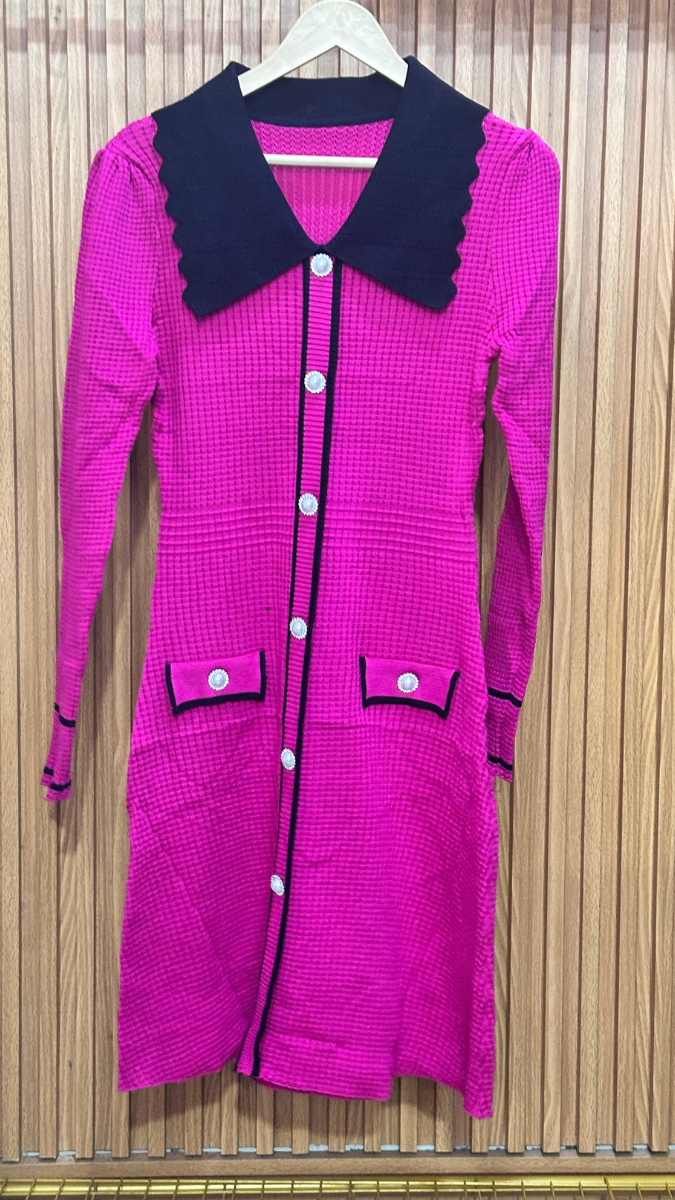 Broad Zig Zag Collar Buttoned Dress FC1868