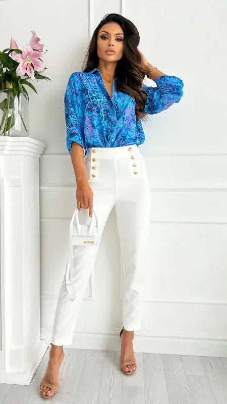 FC Graphic Print Work Casual Long Sleeve Shirt Collar Elegant