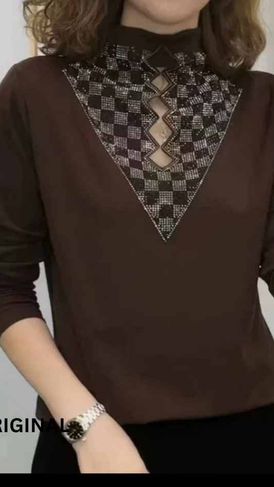 Check Designed Neck Winter Top FC1462