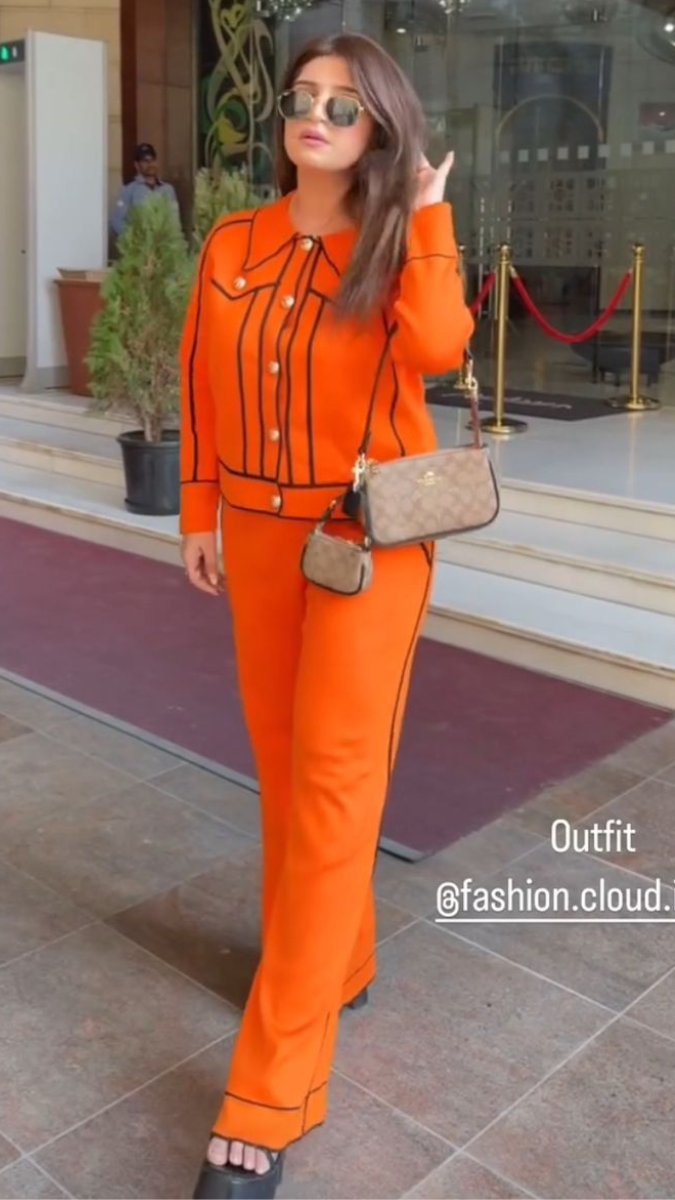 Contrast Piping Top with Trousers Coord Set FC1658