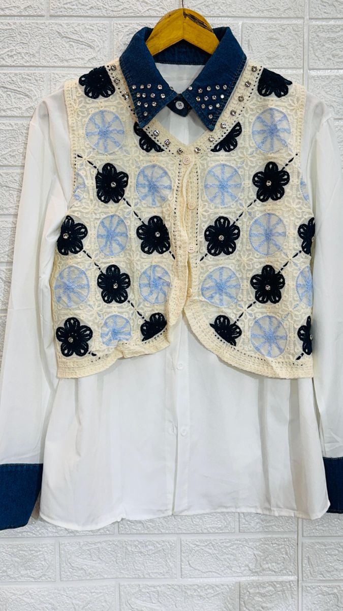 Crochet Crop Jacket With Plain Shirt FC1845