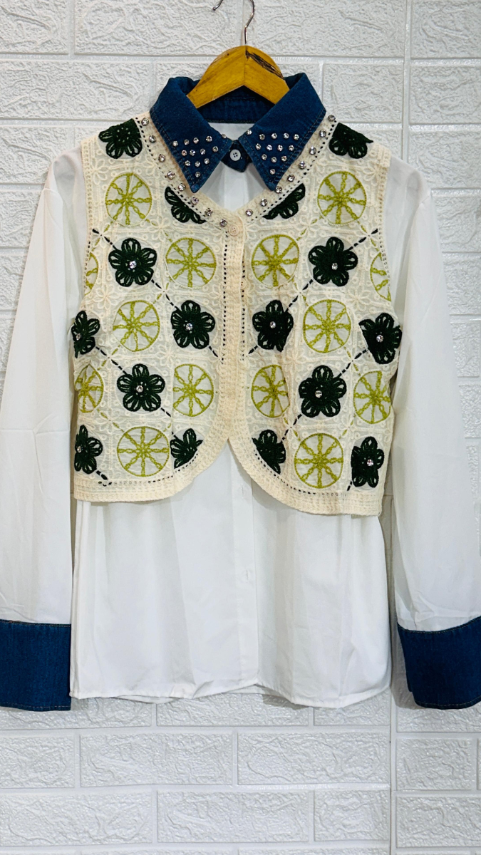 Crochet Crop Jacket With Plain Shirt FC1845
