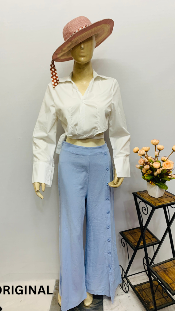 Crop Shirt And Wide Pant Co- Ord Set