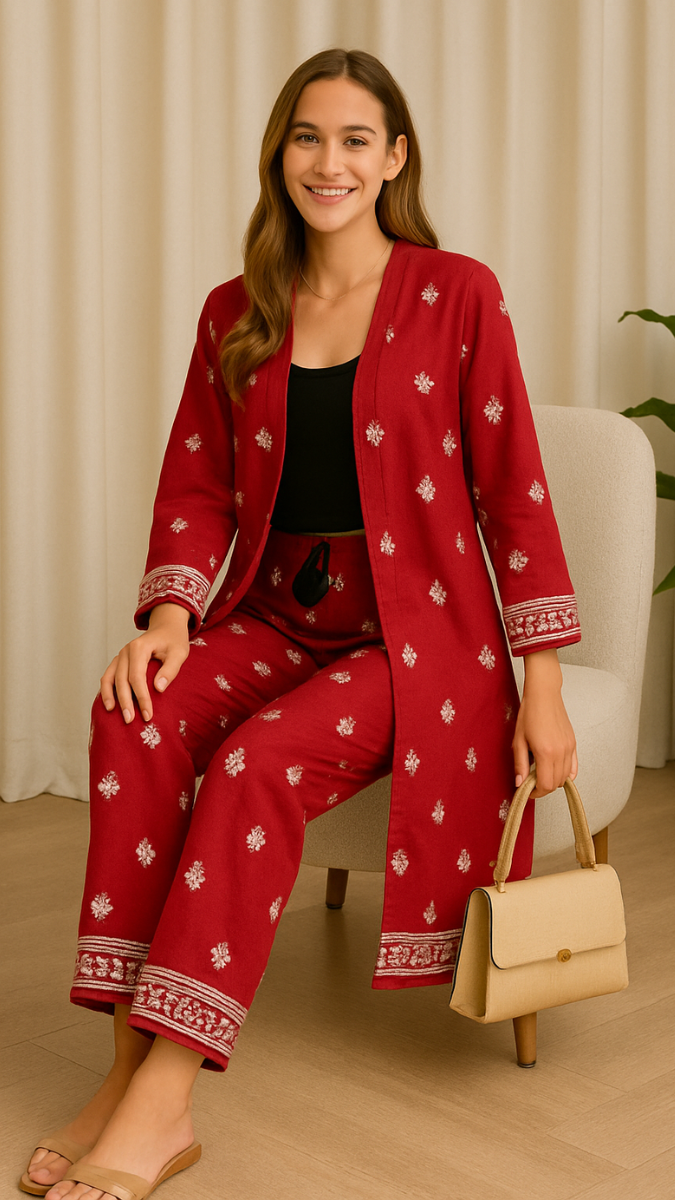 Crop Top With Printed Shrug And Pant FC1951