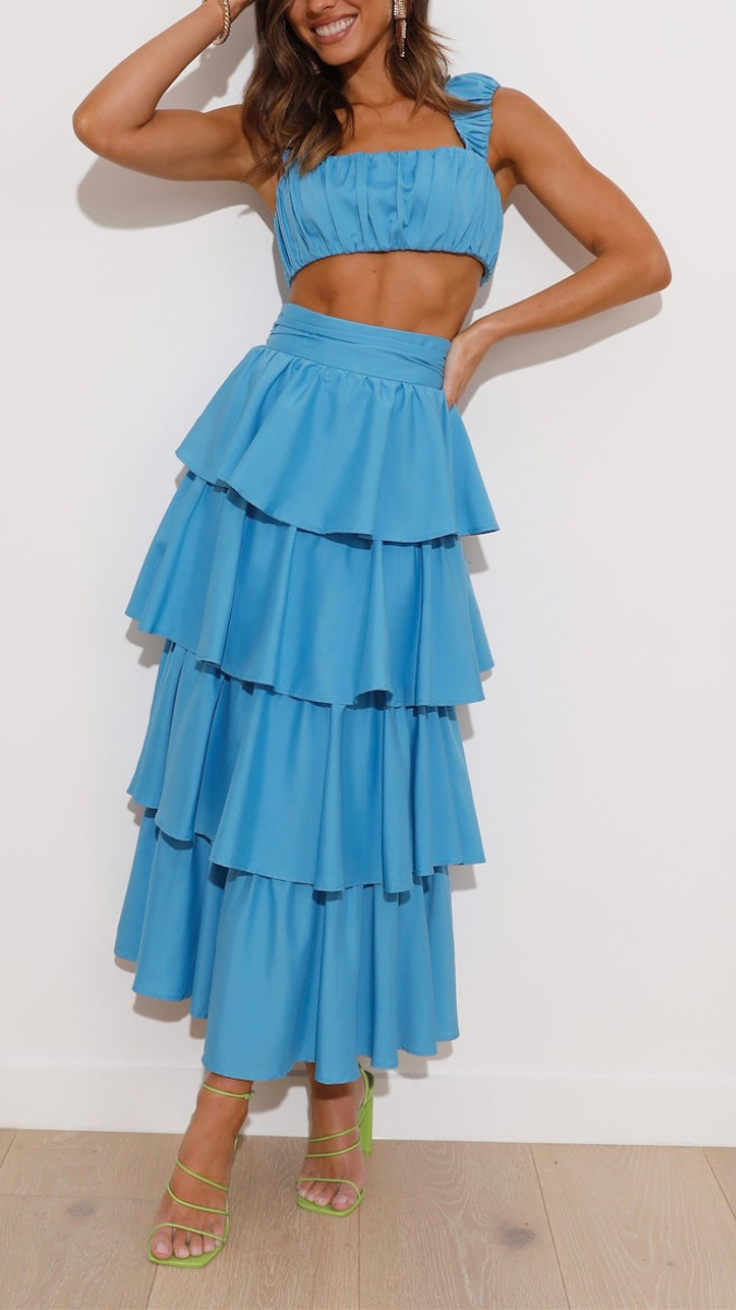 Cropped Top and Tiered Skirt Set FC1909