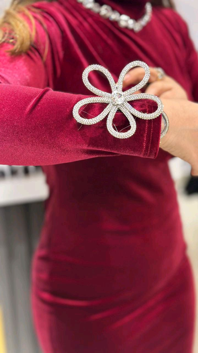 Crystal Embedded High Neck Fish Cut Dress FC1775