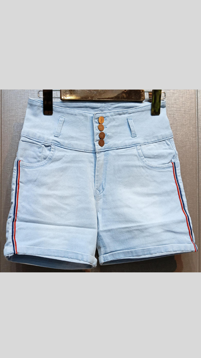 FC Denim Blue Solid Women Button Shorts