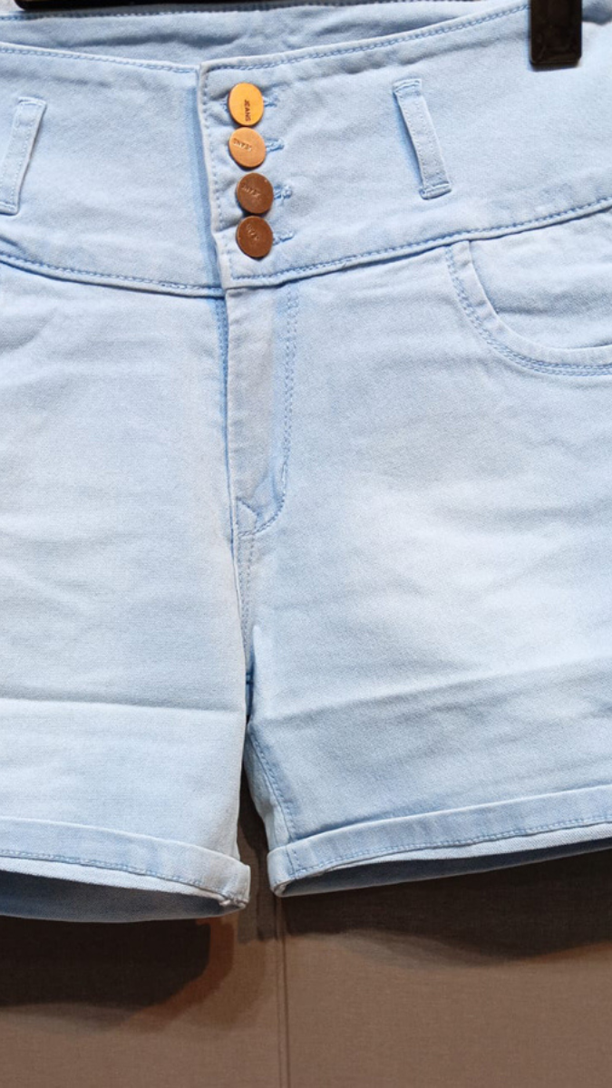 FC Denim Blue Solid Women Button Shorts
