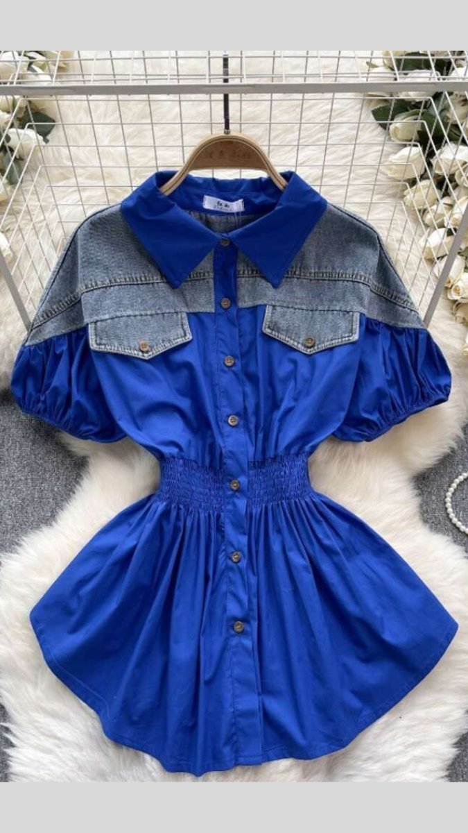 Denim Embedded Elasticated Waist Shirt FC1907