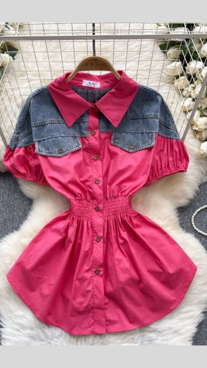 Denim Embedded Elasticated Waist Shirt FC1907