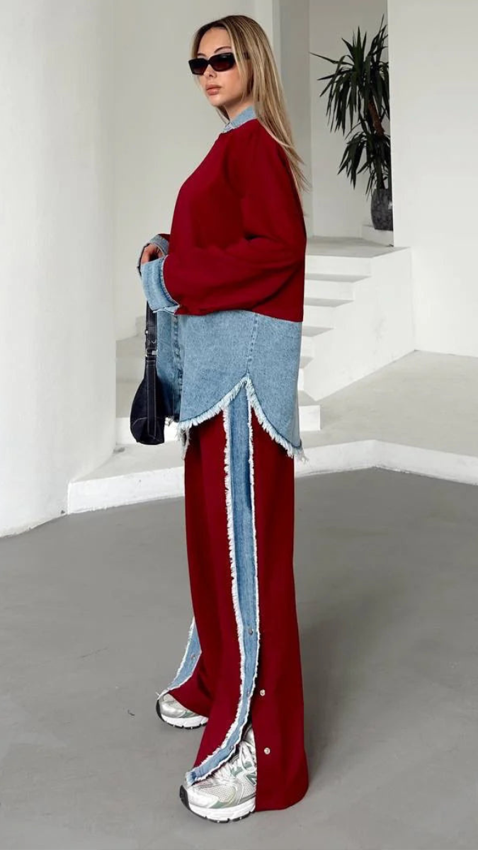 Denim Embedded Shirt And Pant Coord Set FC1925
