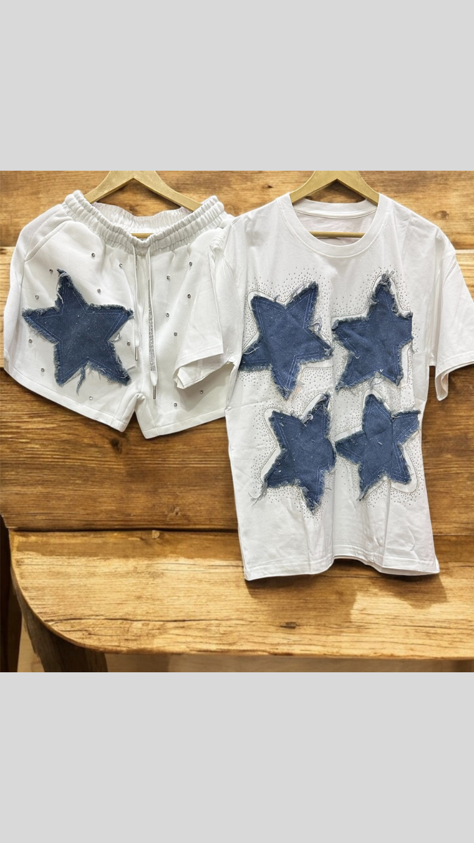 Denim Heart Designed Short Coord Set FC1946