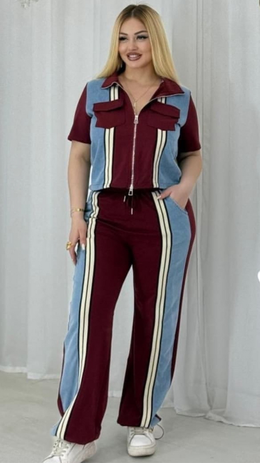 Denim Side Patches Stripe Coord Set FC1923
