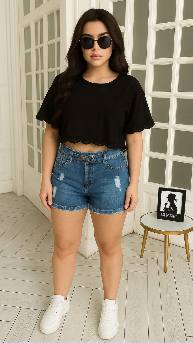 FC Denim Blue Solid Women Jean Shorts