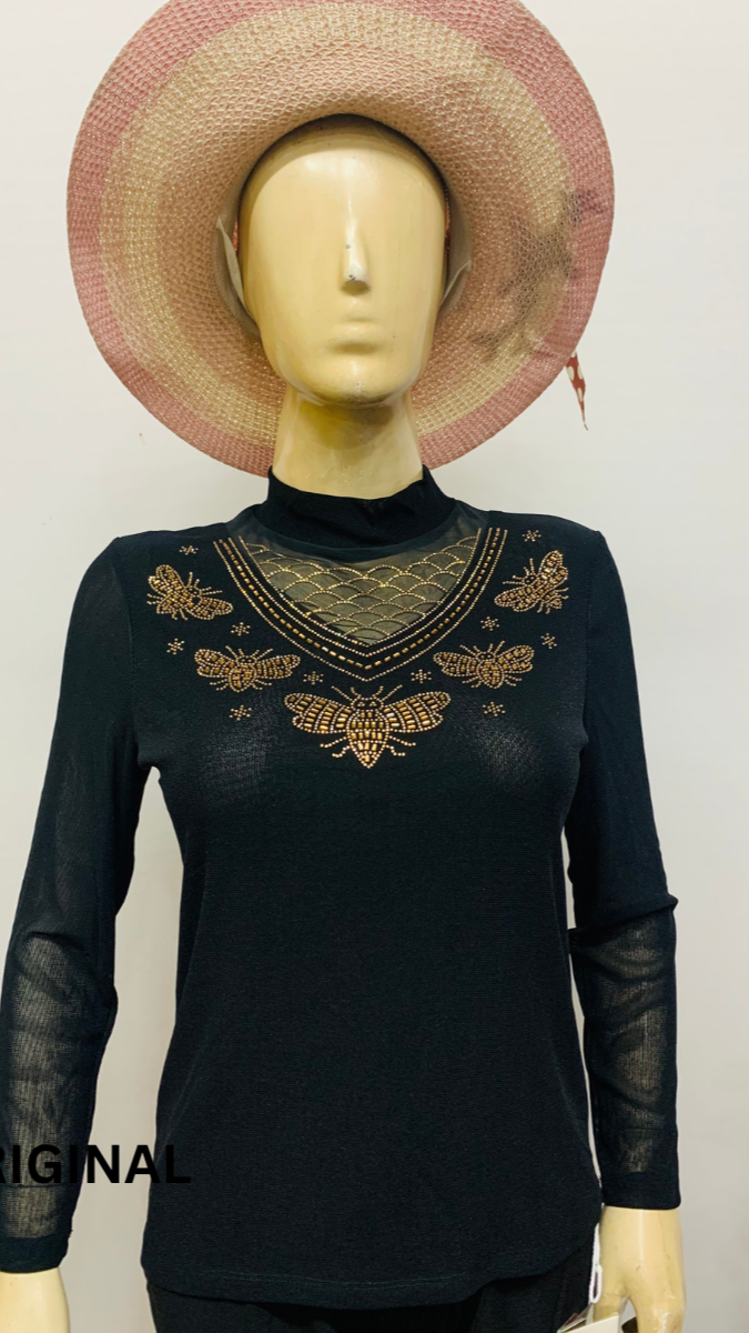 Designer Rhinestone High Neck Top