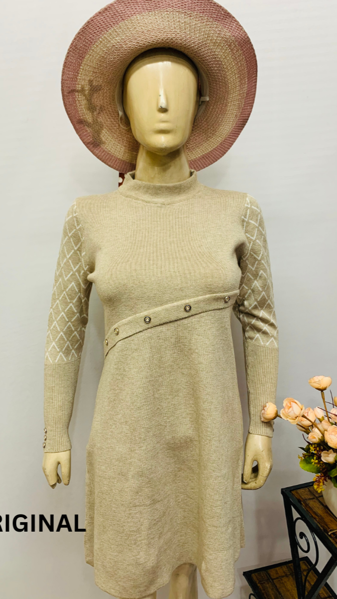 Designer Sleeves Belted Winter Dress