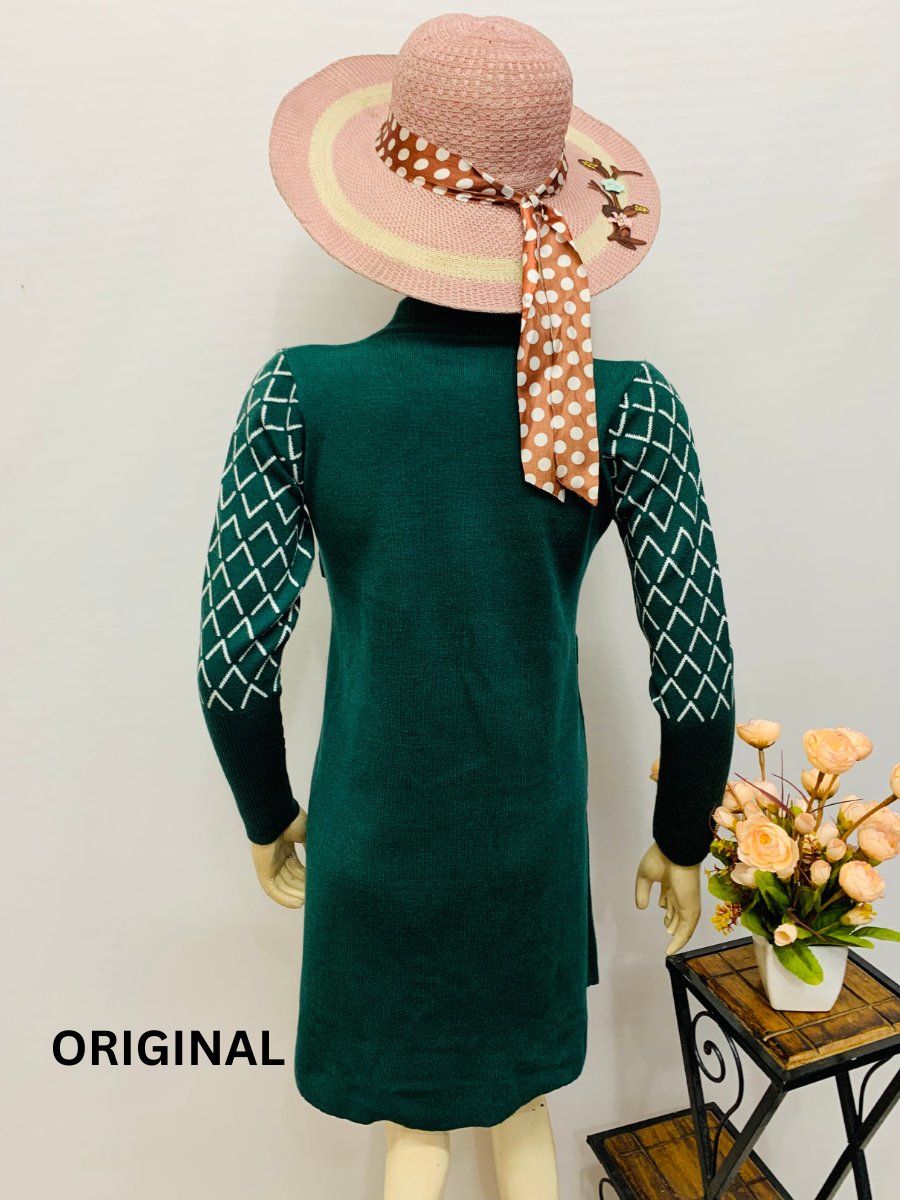 Designer Sleeves Belted Winter Dress