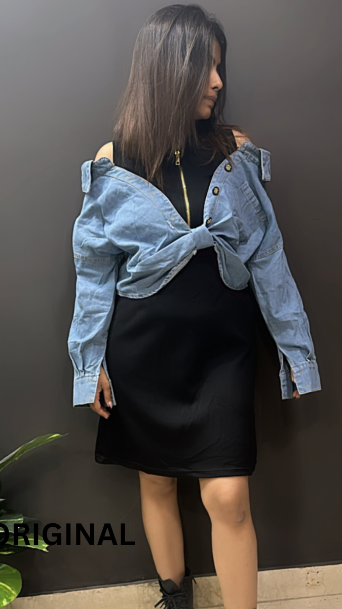 Dress With Off Shoulder Denim Jacket FC1551 Dress With Off Shoulder Denim Jacket FC1551