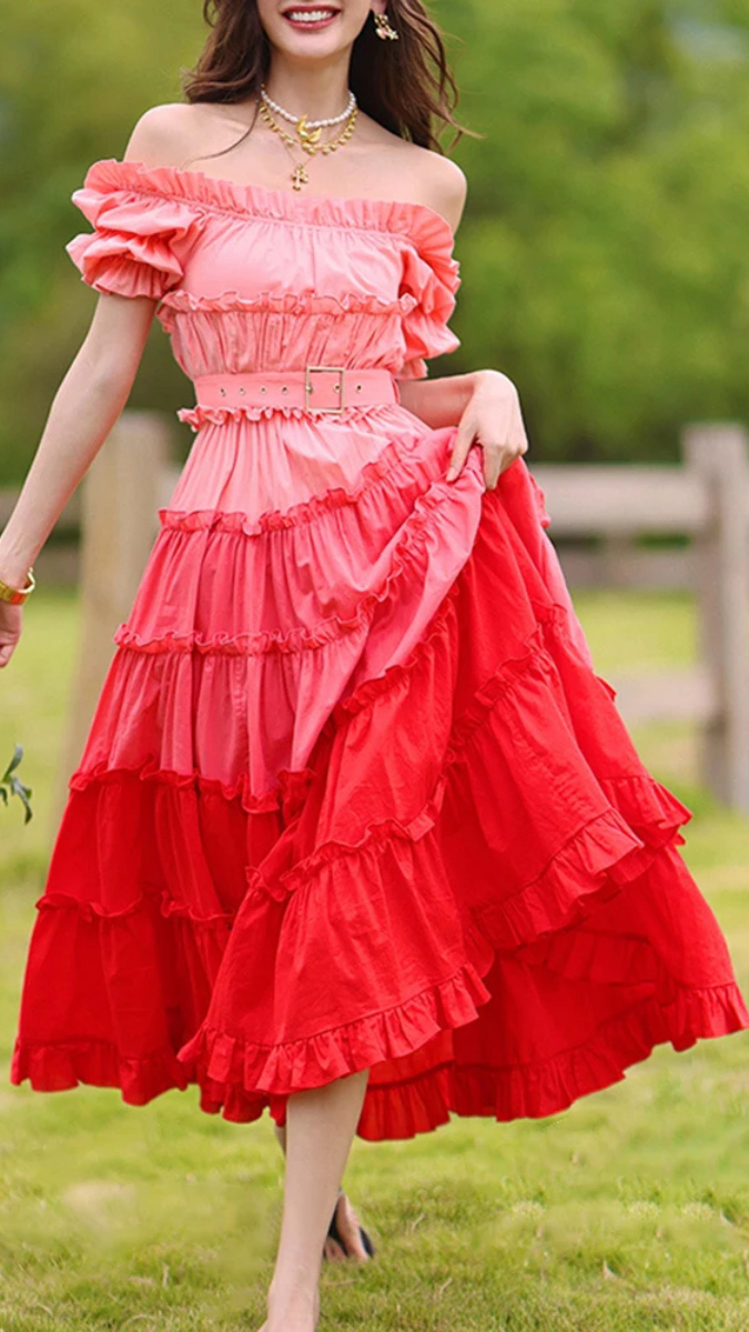 Dual Color Off Shoulder Ruffle Dress FC1868