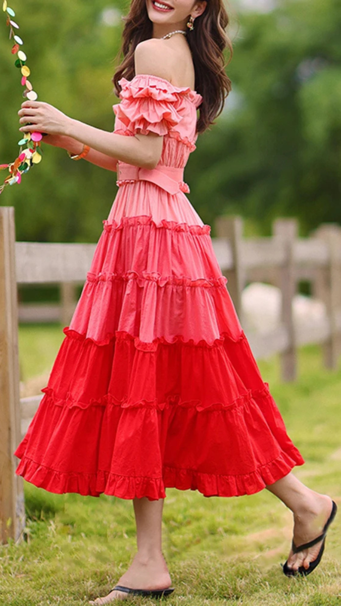 Dual Color Off Shoulder Ruffle Dress FC1868