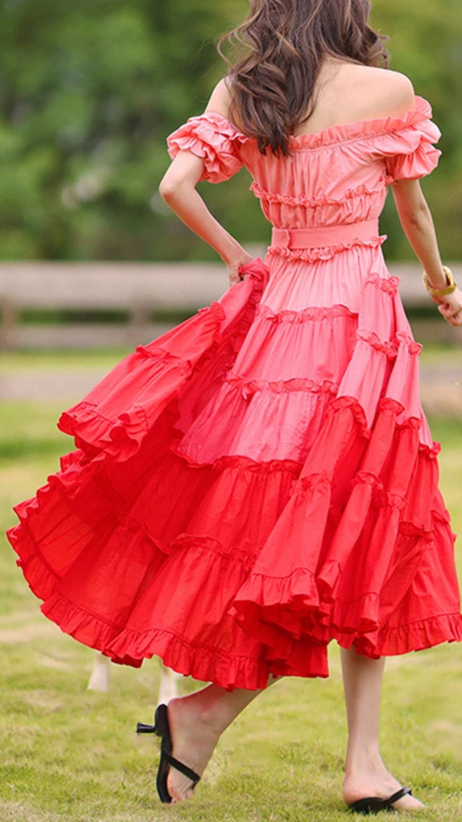 Dual Color Off Shoulder Ruffle Dress FC1868