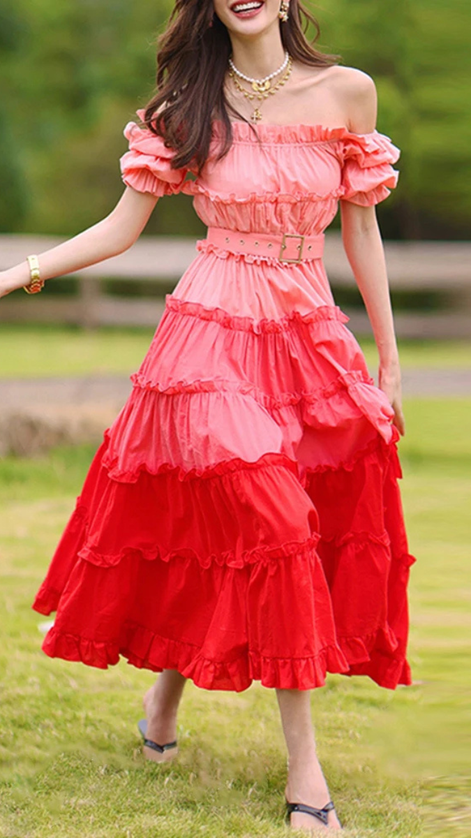 Dual Color Off Shoulder Ruffle Dress FC1868