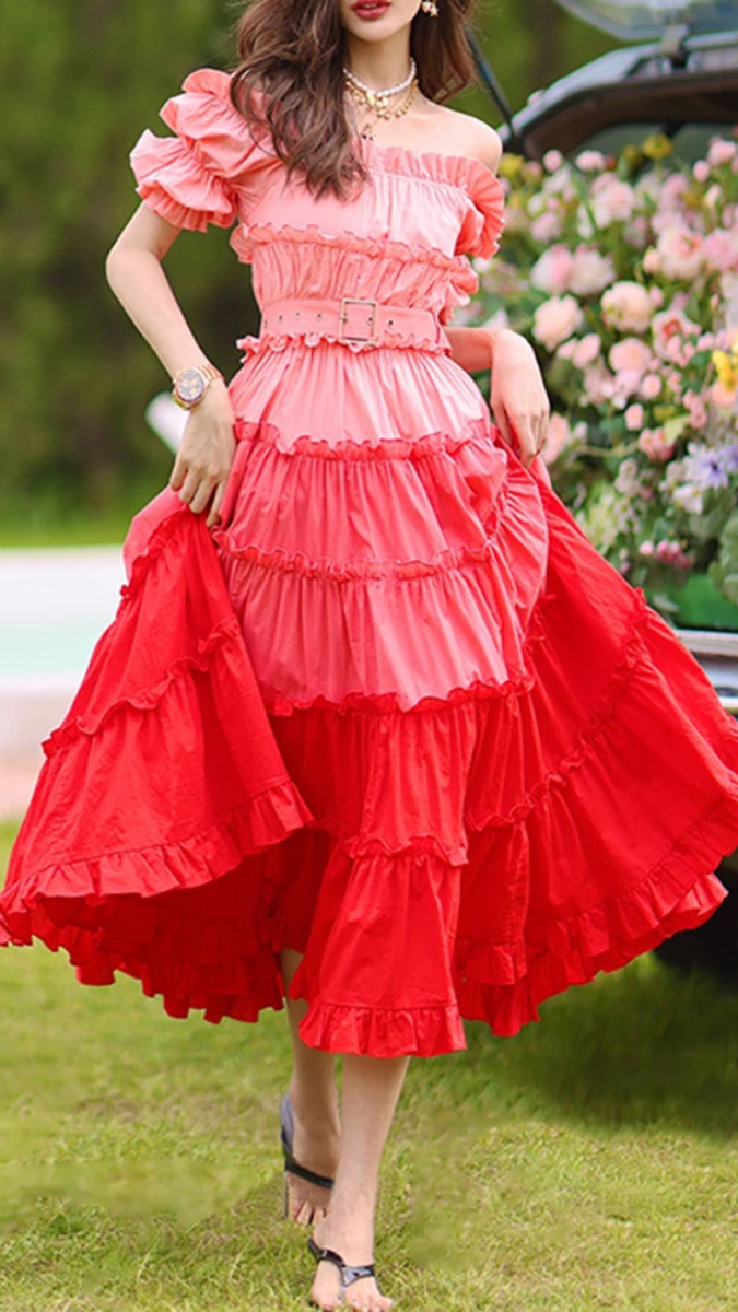 Dual Color Off Shoulder Ruffle Dress FC1868