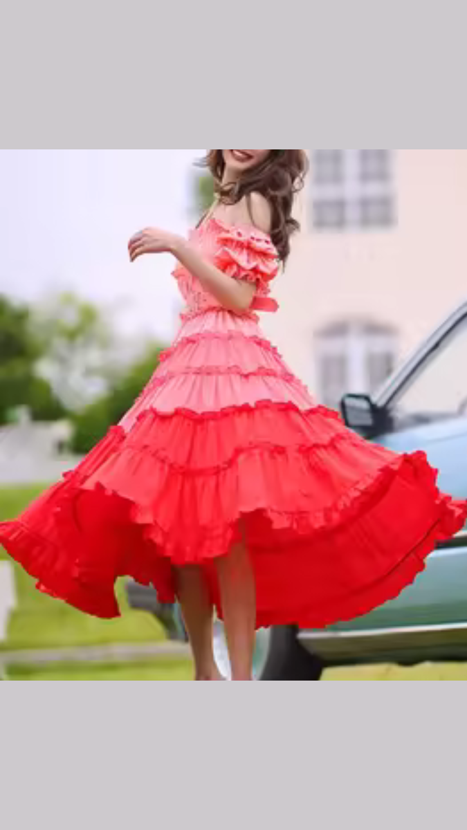 Dual Color Off Shoulder Ruffle Dress FC1868