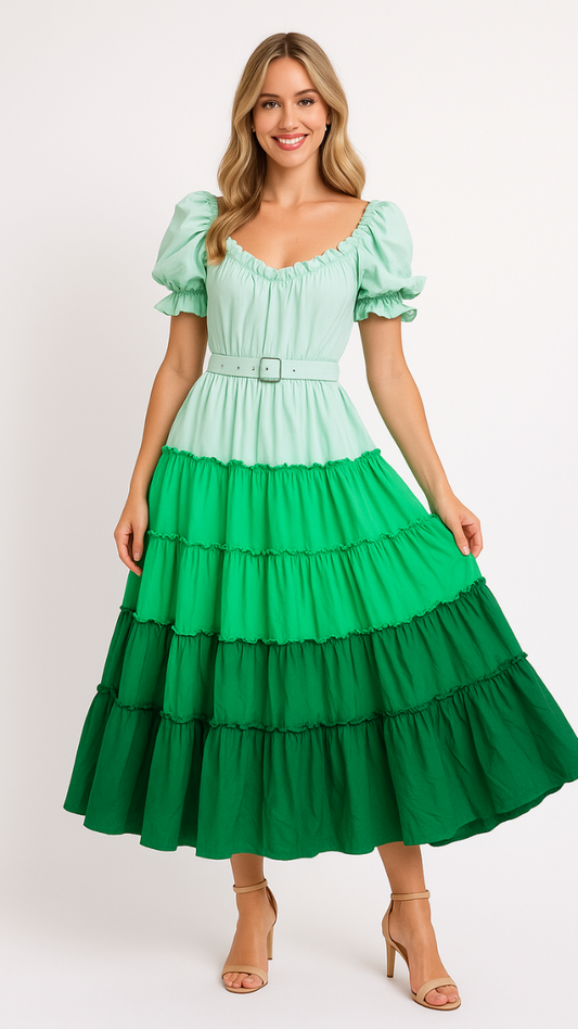 Dual Color Off Shoulder Ruffle Dress FC1868