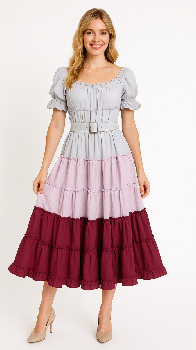 Dual Color Off Shoulder Ruffle Dress FC1868