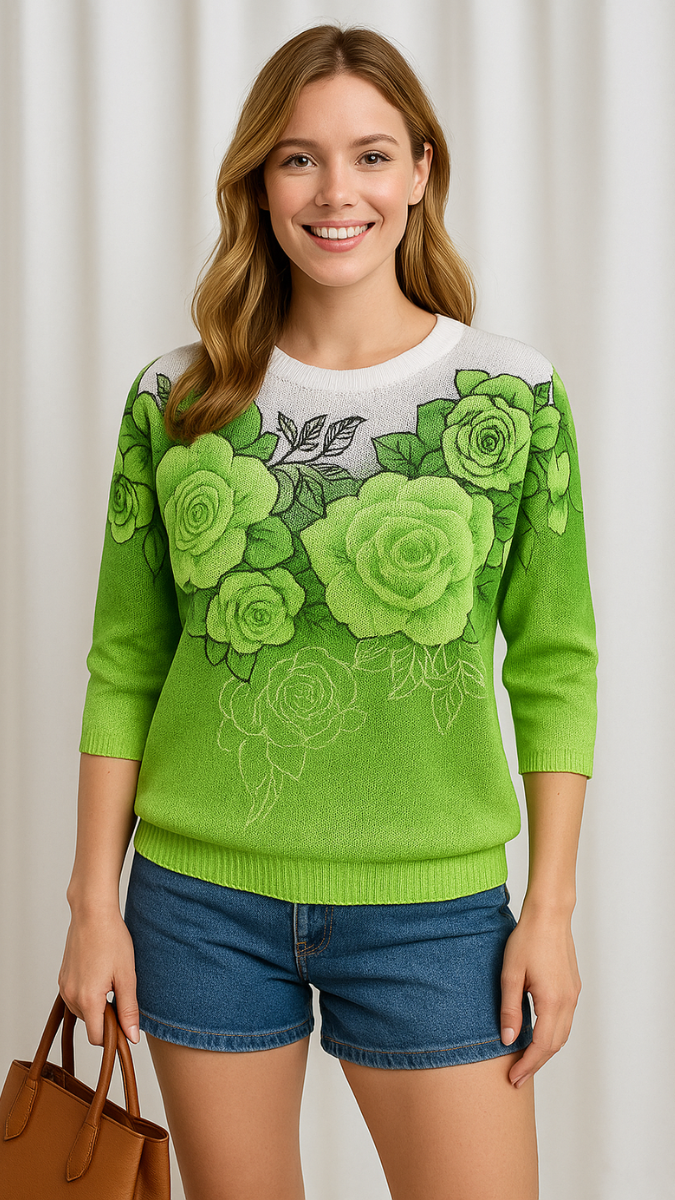 Dual Color Rose Printed Top FC1256