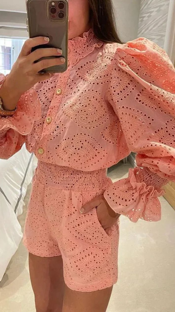 Elastic Sleeves Top and Shorts Coord Set FC1881