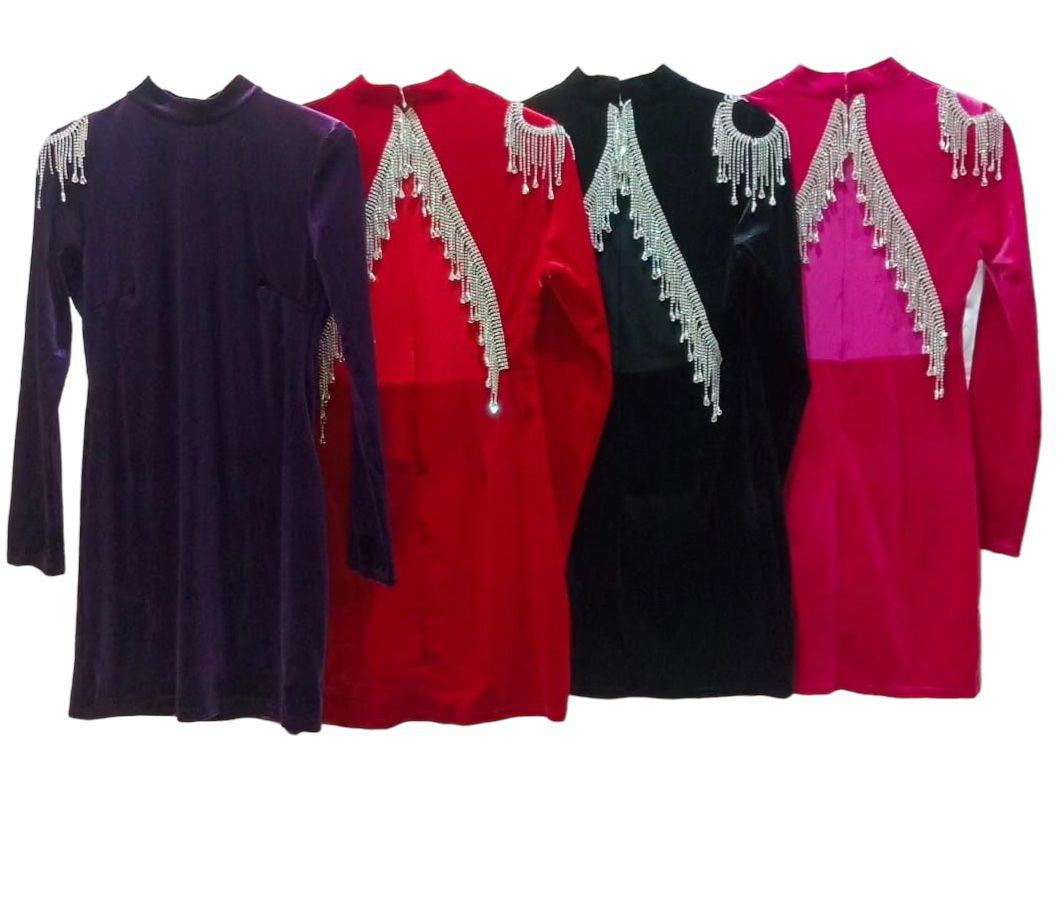 Elegant O-Neck Velvet Hip Mini Dress For Women