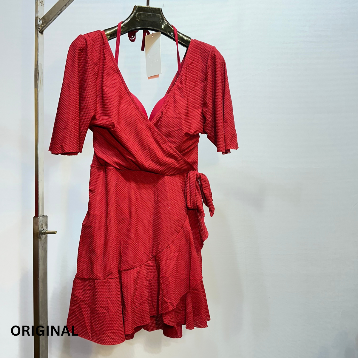 Elegant Short Sleeve Ruffle Trim Swim Dress