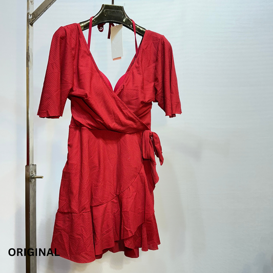 Elegant Short Sleeve Ruffle Trim Swim Dress
