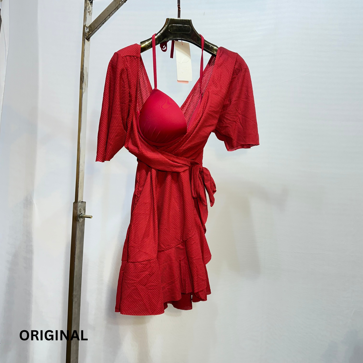 Elegant Short Sleeve Ruffle Trim Swim Dress