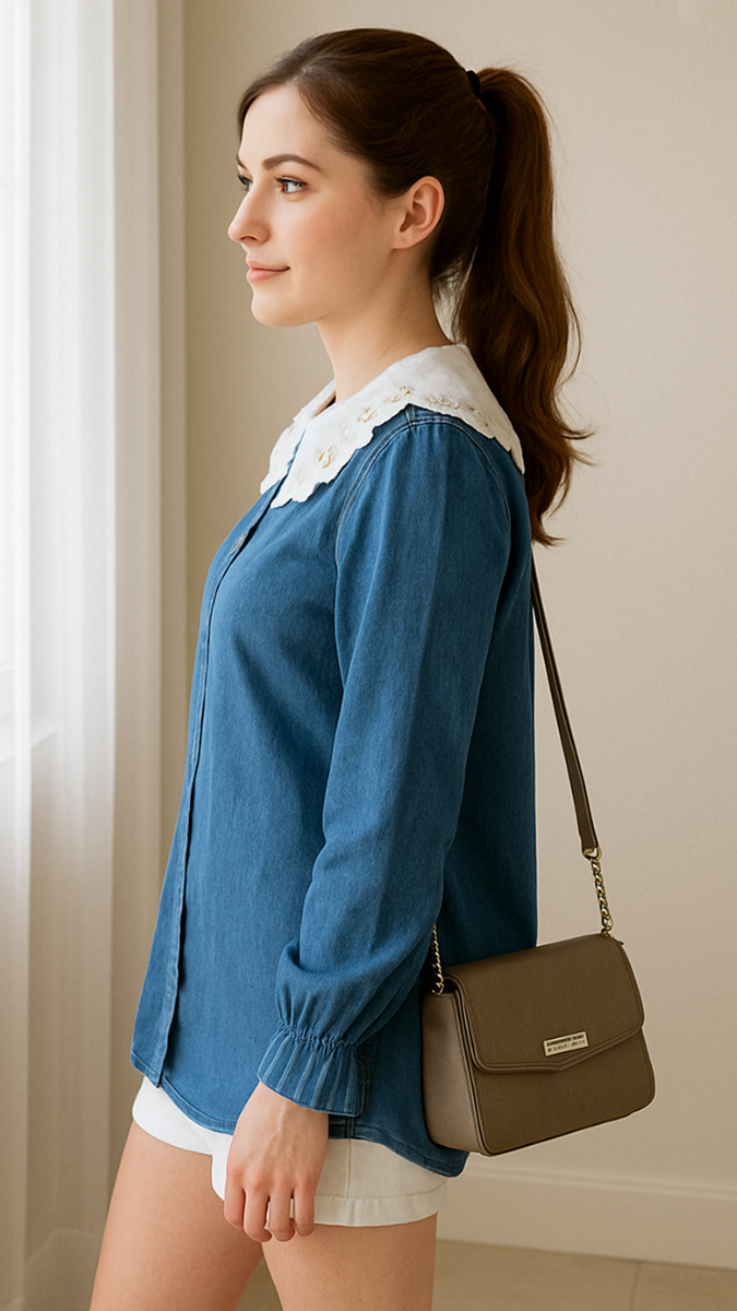 Embroidery Collar Denim Shirt FC1473