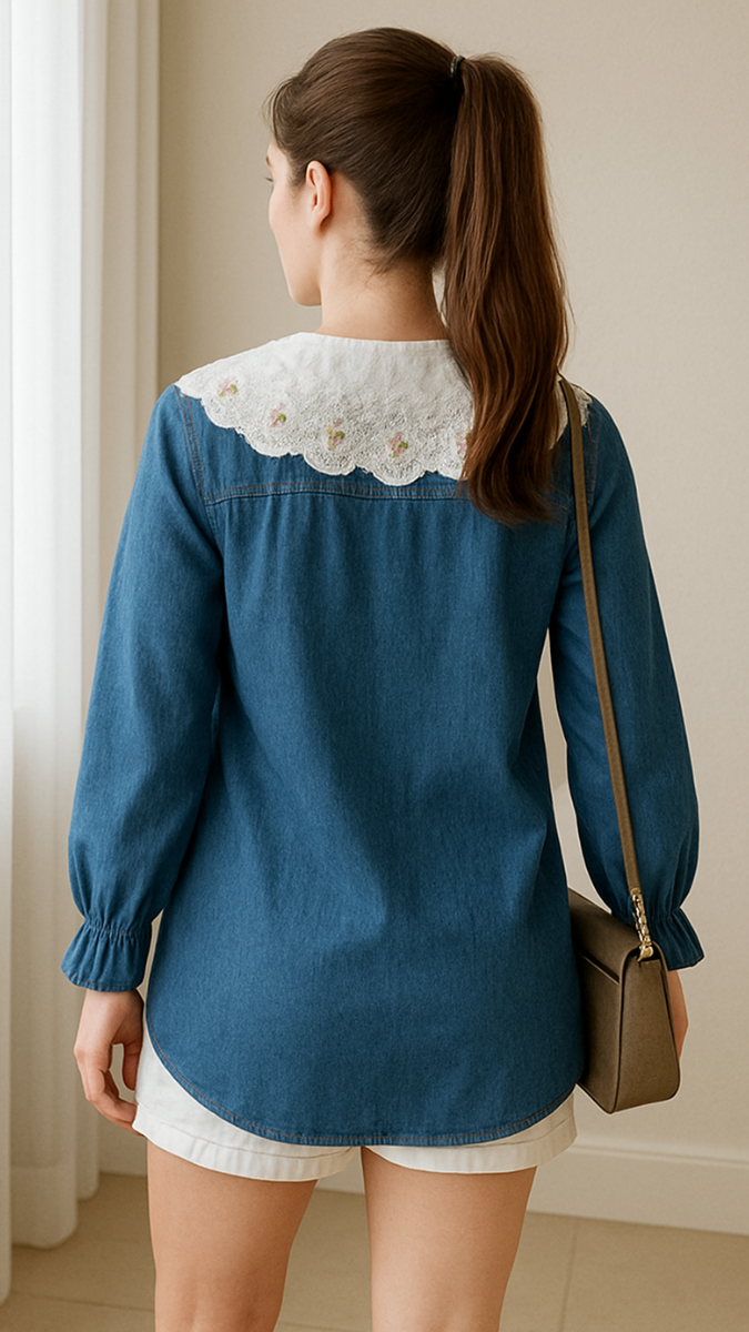 Embroidery Collar Denim Shirt FC1473