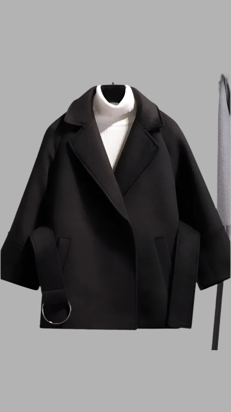 Solid Color Tight Waist Belt Pea Coat FC1728